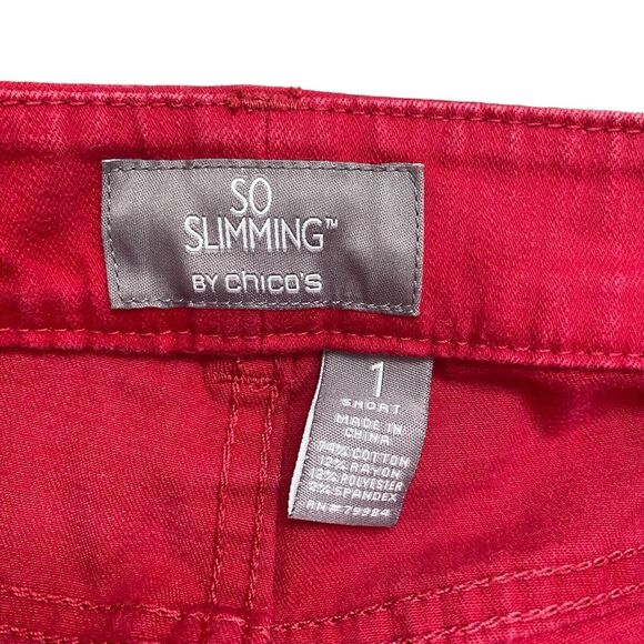Chico's So Slimming Ankle Pants 1 US M/8 Red Straight Leg Mid Rise Stretch Artsy - Picture 3 of 8